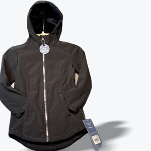 Softshell Spring Jacket Girls Medium 5-6 Faux Fur Lined Hooded Outdoor New